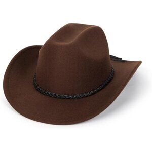 Men Classic Roll Up Fedora Hat with Buckle Belt Brown